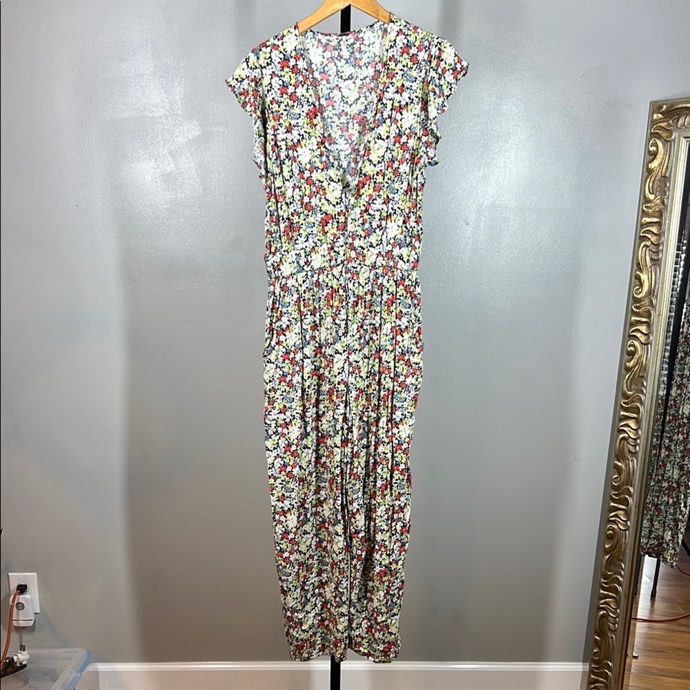 Free People Red and Yellow and Blue Floral Jumpsuit